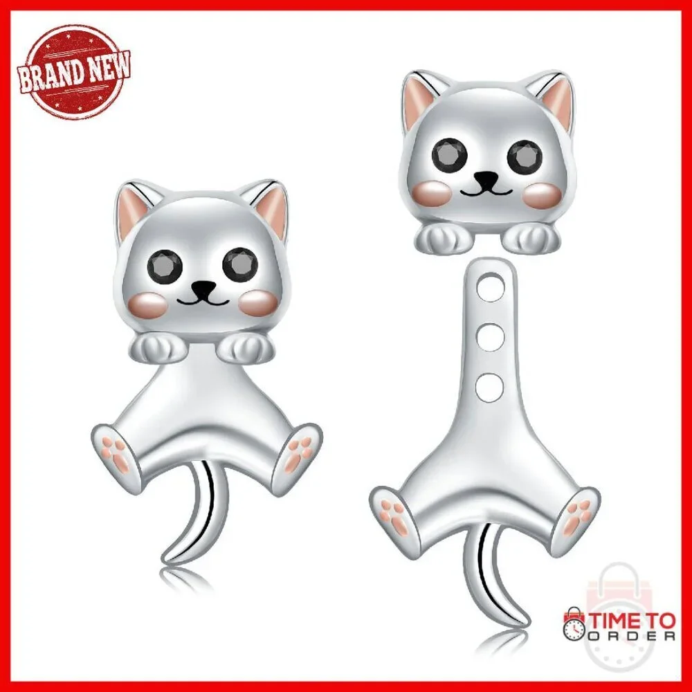 925 Sterling Silver Cat Earrings Hypoallergenic Adjustable Cuff